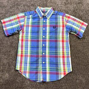 Chaps Boys Plaid Button Down Shirt Short Sleeve Colorful Blue Red Green No Tag